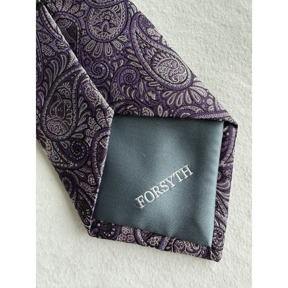 Forsyth	"Royal Purple Paisley Woven Jacquard XL 61" Long 100% Silk Tie Necktie